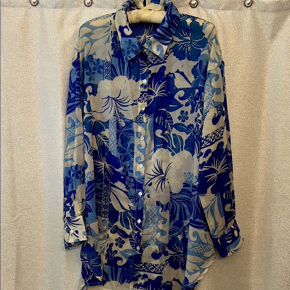 Blue Floral Beach Cover Up